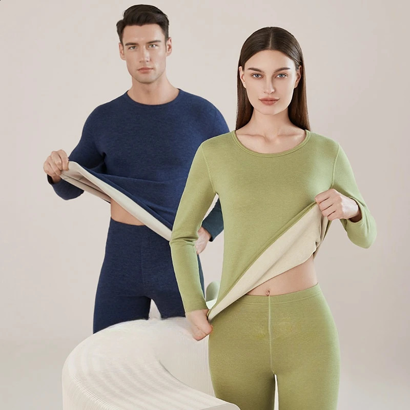 Couple Cashmere Silk Thermal Underwear Round Neck Traceless Autumn Winter Warm suit Heating Autumn Long home Clothes Pants 241216