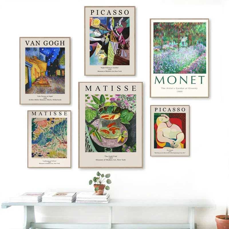 Vintage Famous Van Gogh Monet Matisse Picasso Poster Print Canvas Painting Retro Abstract Wall Art Pictures for Home Room DecorXJ2411216