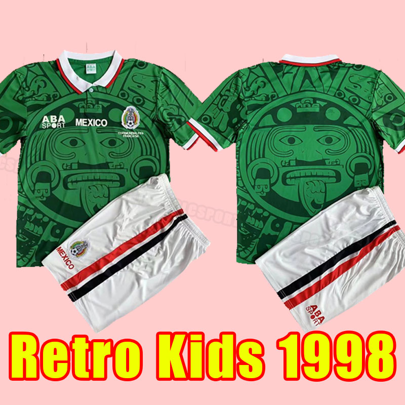 Kids Enfants Vintage MEXICO RETRO soccer jerseys BLANCO Hernandez Blanco Campos uniforms JORGE CAMPOS goalkeeper Football shirt 1998 98 home