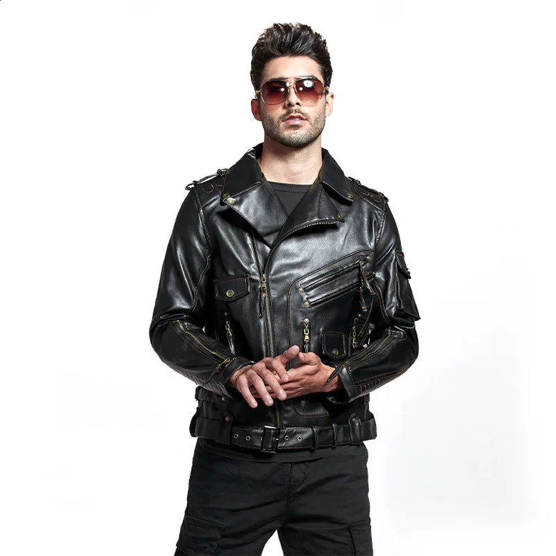 fashion Winter Mens Leather Jacket Men Fashion Motorcycle PU Cool Zipper Pockets Coats Clothing 241217