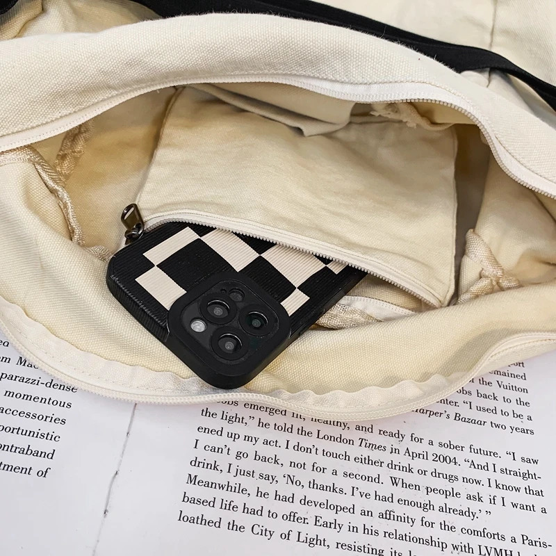 Leisure Canvas Shoulder Bag For Women Simple Solid Color Large Capacity Crossbody Tote Female College Student Travel Bookbag 241213