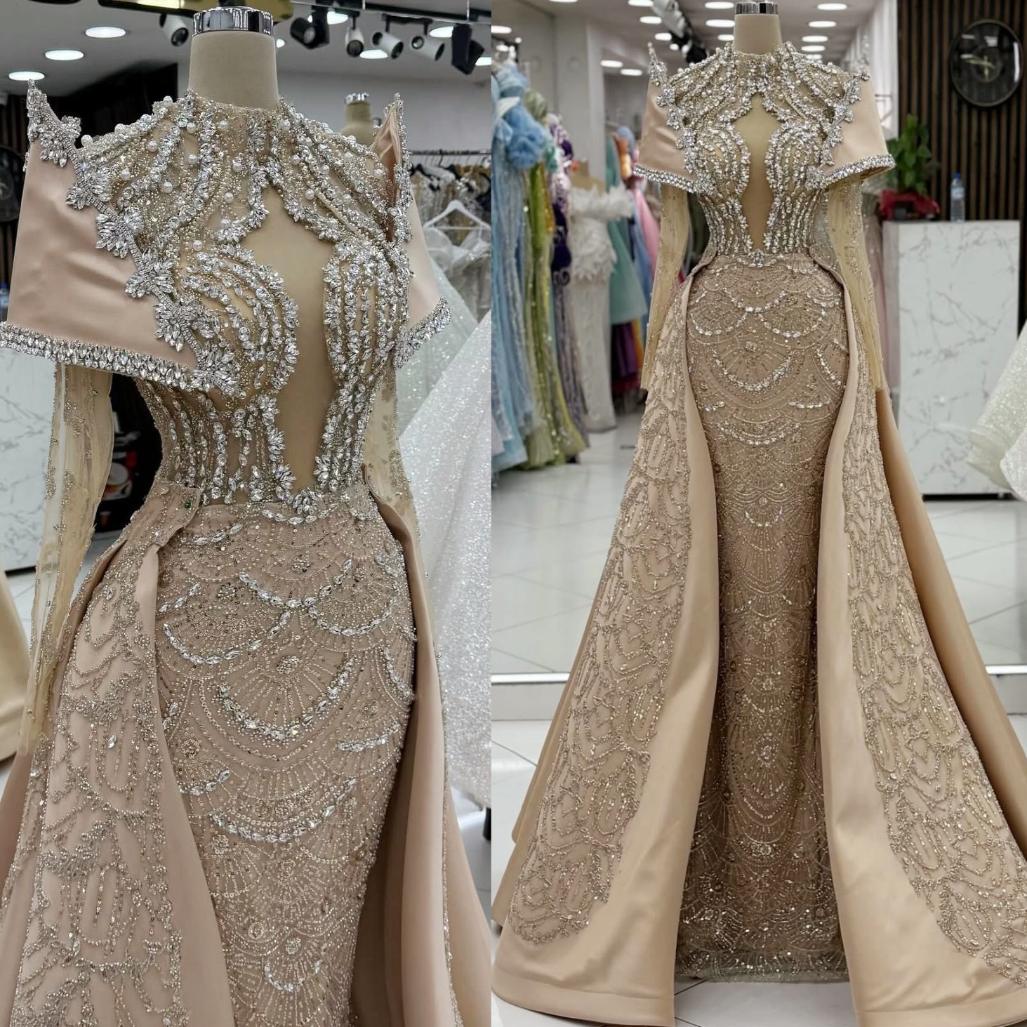 Champagne Illusion Mermaid Prom Dresses 2025 Rhies Sequined Evening Formal Party Second Birthday Engagement Gowns Plus Size Dress For Special Ocns