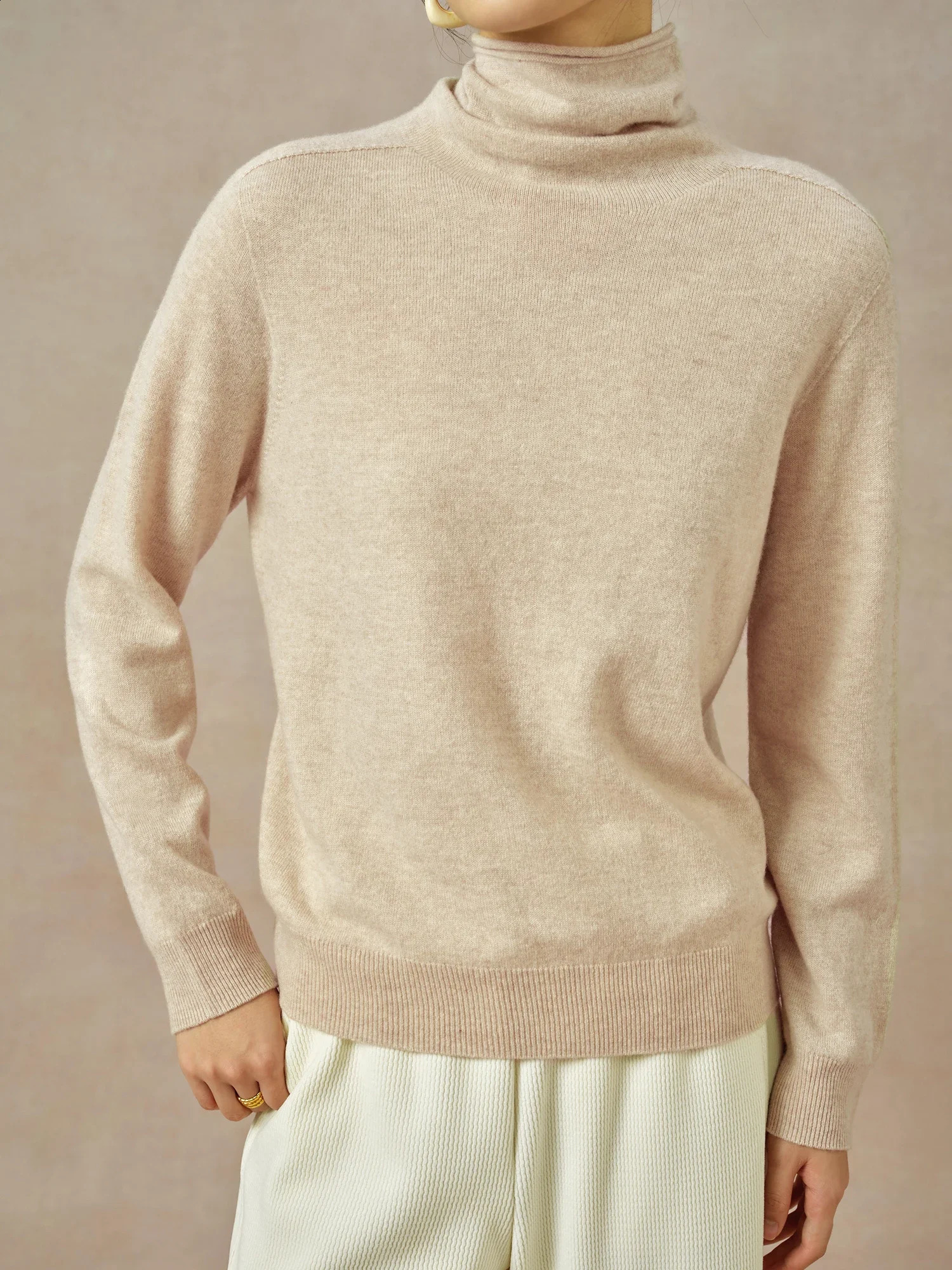 DUSHU 5 ColorsWomen Wool Pullover 100 Round Neck Beige Simple Female Winter Long Sleeve Sweater Top 24DS8407324DS84054 241216