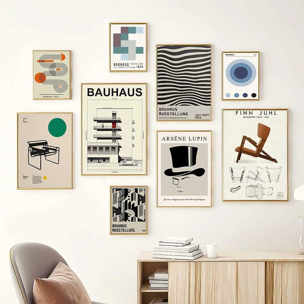 Black and White Modernism Exhibition Canvas Print Vintage Minimalist Bauhaus Painting Wall Art Posters For Home DecorXJ2411216