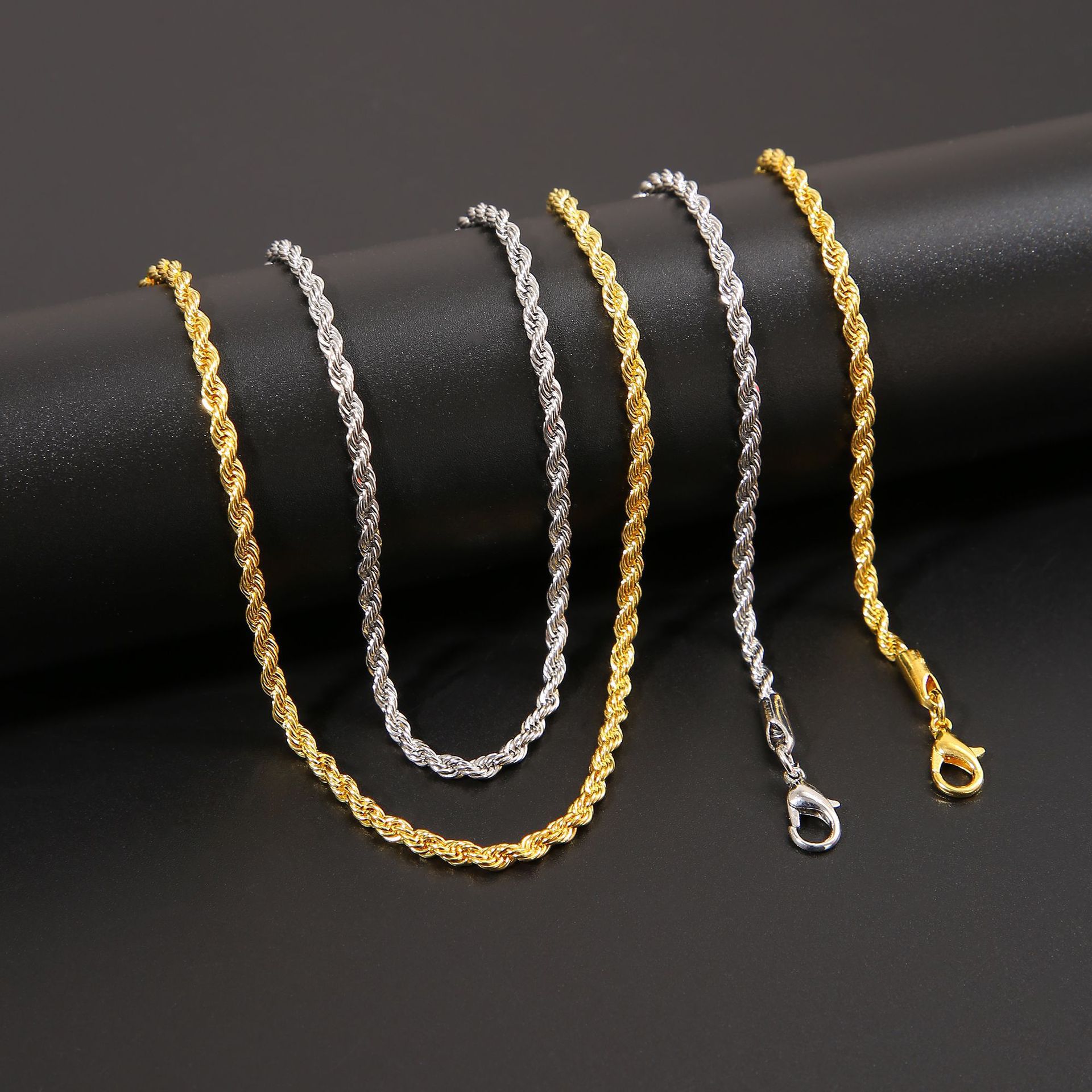 Mens Ropes Long Necklace Stainless Steel Minimalist Twist Rope Chain Hip Hop Jewelry Gold Chains 2 TO 5mm