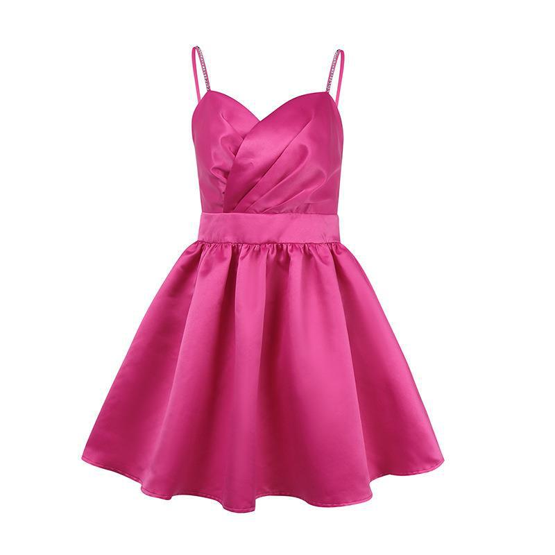 Basic & Casual Dresses Women Party Dress Spaghetti Strap Sleeveless Slim Fit High Waist Solid Color Princess Puffy Sexy Evening Mini Skirts