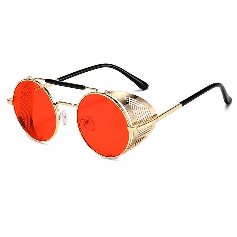 Steampunk Round Sunglasses Goggle Metal Oval Windproof Men Women Fashion Shades Oversized Brand Designer Vintage Retro Sun Glasses Goggles S94 66247 I