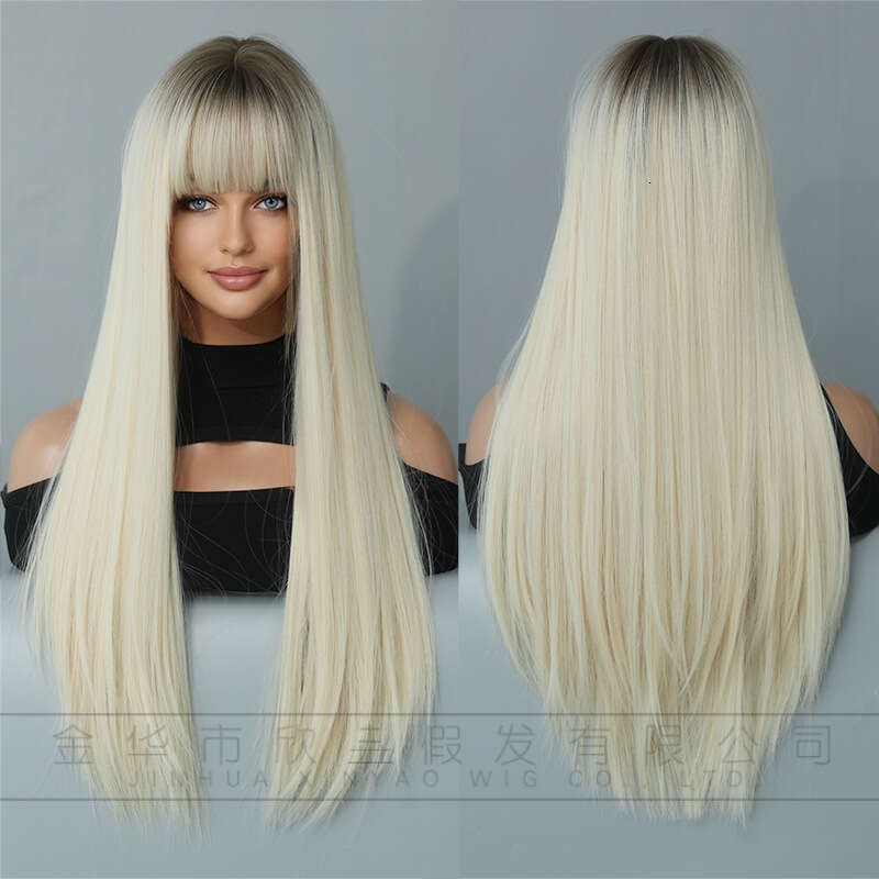 Attention To Ordering - Autumn And Winter Women's Wigs With Extra Long Straight Hair, Platinum Gradient Pencil, Ashed Fiber Nism Wig Kq9 Kq9