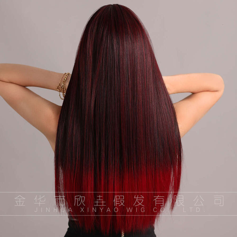 Attention To Ordering - Wig Straight Style Black Gradient Red Long Curly Hair Wig Headband Full Top 24 Inches Kq9 Kq9