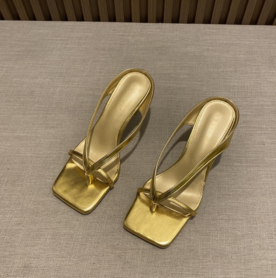 2024 Women's Heel Flip Ps Gold Sier High Heels White Sandals Women Mules Slippers Ladies Summer Shoes Calzado Mujer