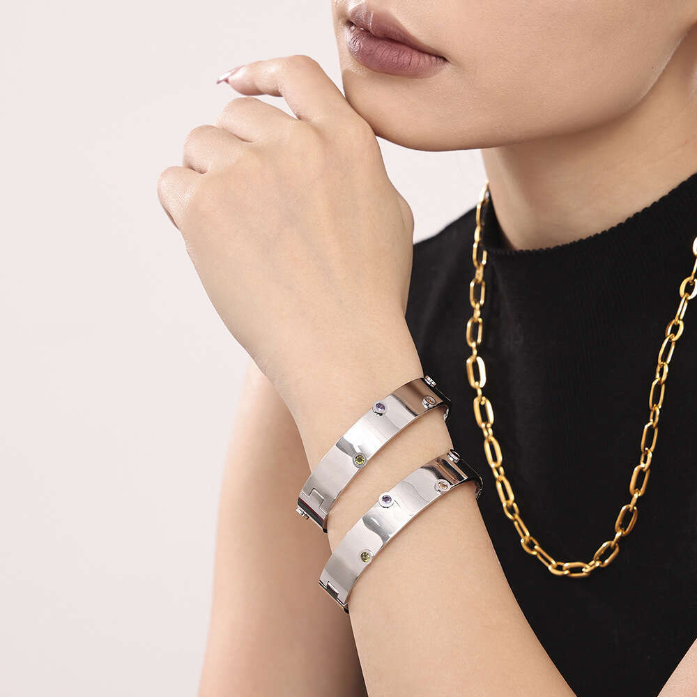 Mysterious Color Handmade Inlaid Zircon Texture Wind Stainless Steel Non Fading Fashion Bracelet