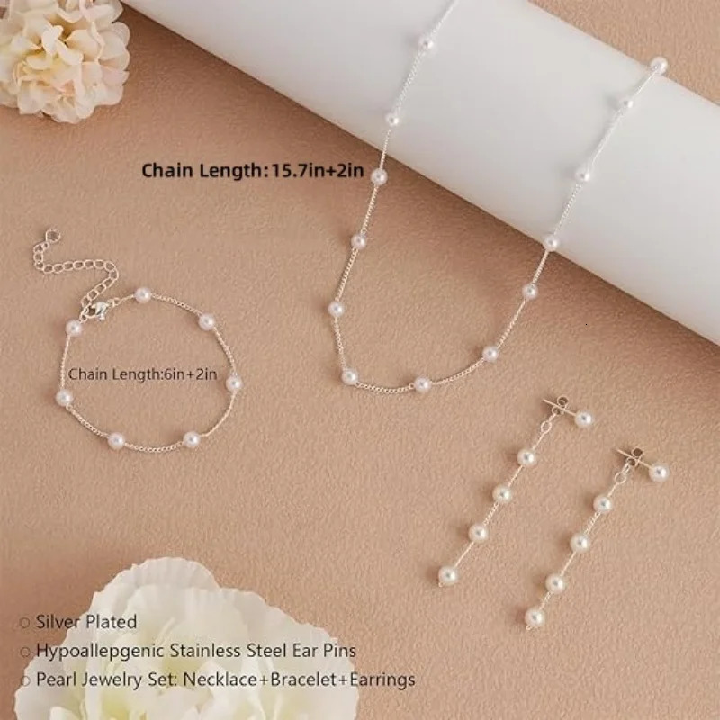 Unique bead jewelry set with tassel pearl necklace vintage suitable for women 241212