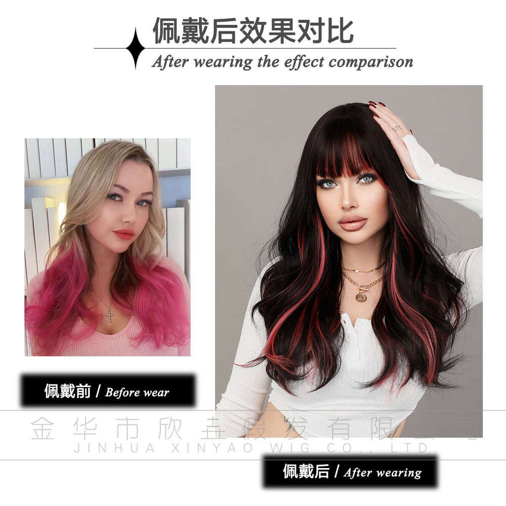 Women's Black, Dyed Red, Bangs Wig, Full Head Hairstyle, Big Wave, Long Roll Lolita Wig Kq9 Kq9