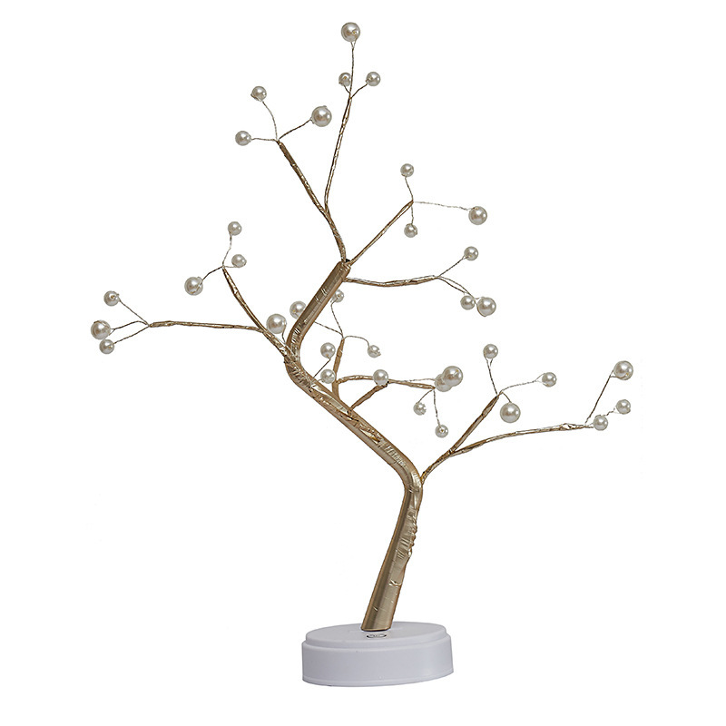 Elegant Pearl-Filled LED Lamp Trees with Copper Wiring - Perfect Home Decor Lighting