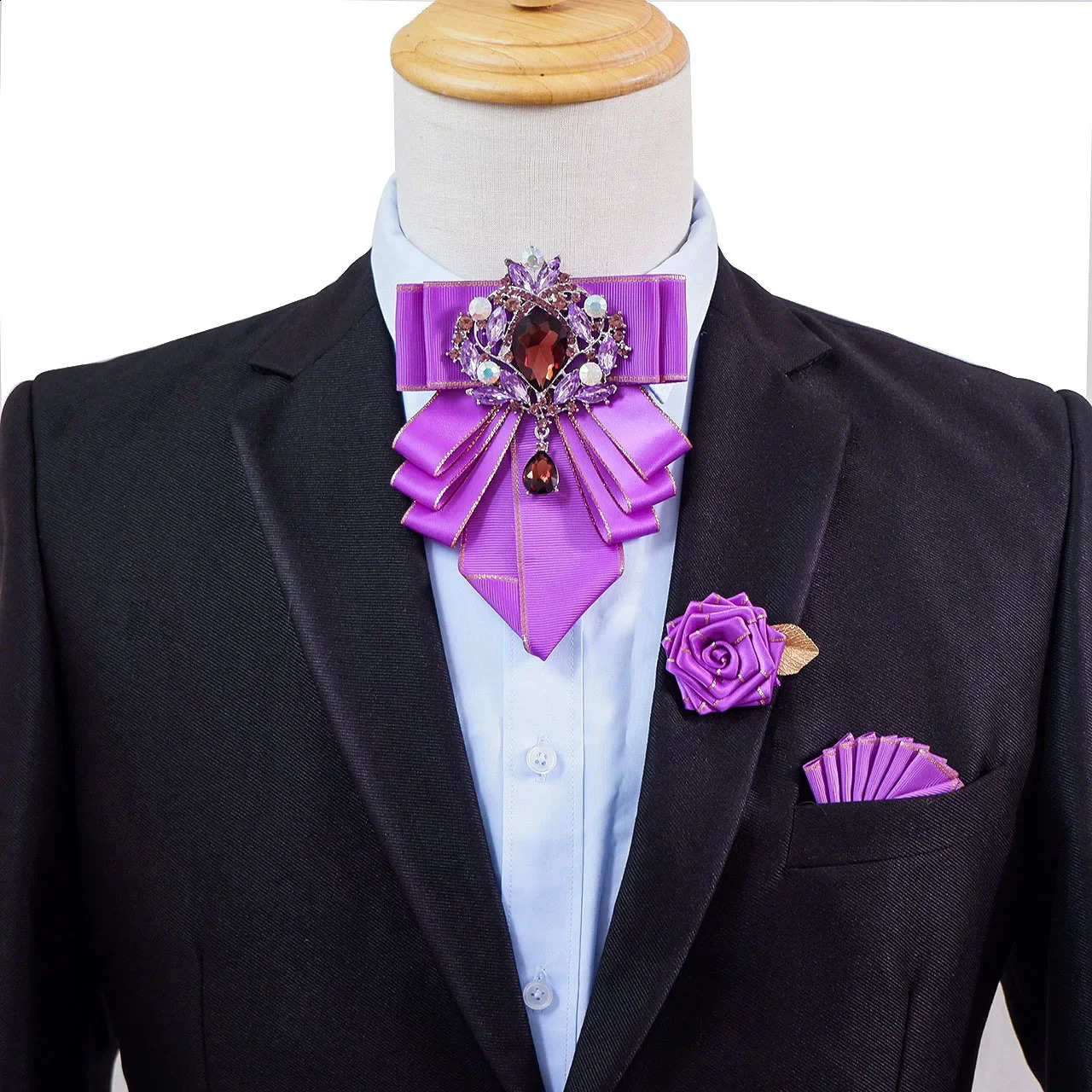 Bow Tie Brooch Set Jewelry British Business Banquet Dress Shirt Collar Flowers Mens Wedding Bow-tie Corsage 3 Pcs Sets 241217