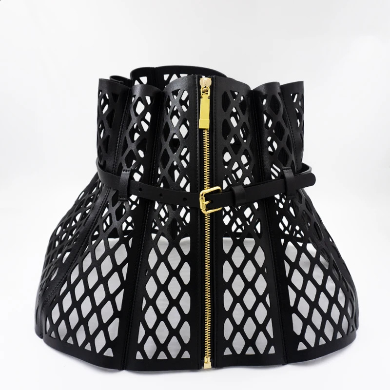 Skeleton mesh bodice waist seal leather curved womens curved shape wide belt decoration large waist seal 241217