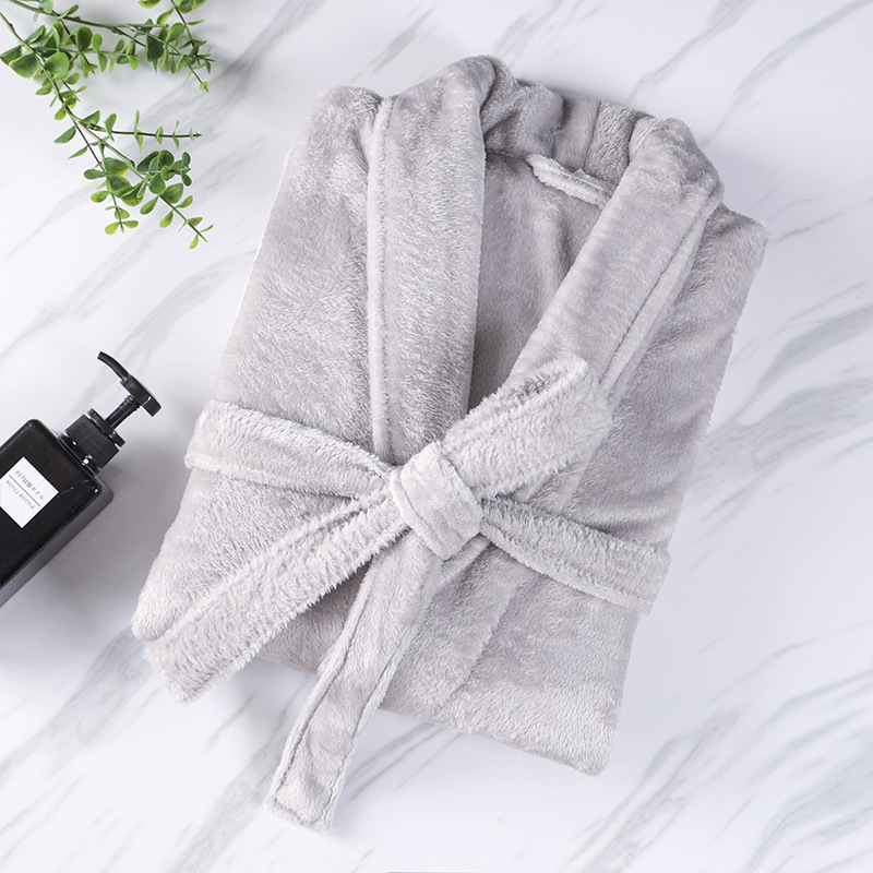 B477-Autumn and winter coral fleece bathrobe men's nightgown women's couple pajamas thick long bathrobe home clothes