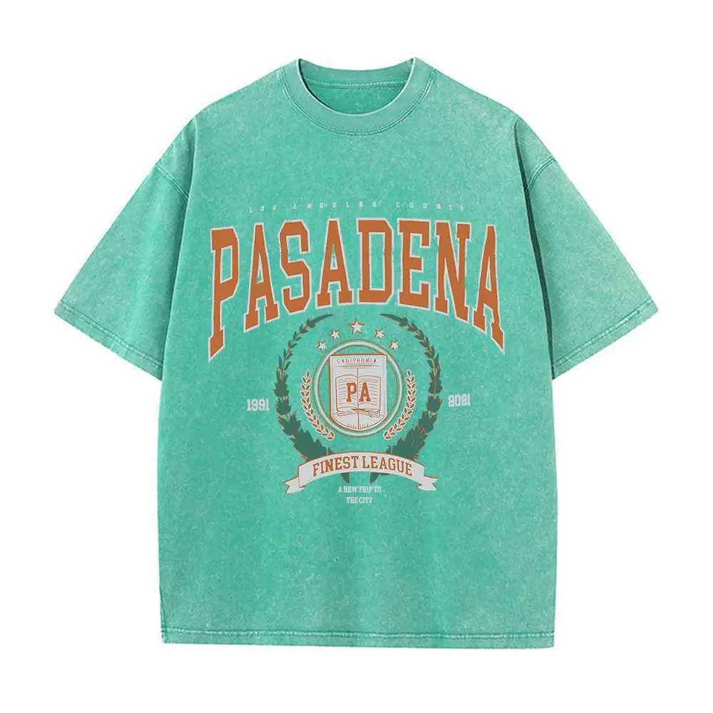Women's T-Shirt Summer Women Cotton Washed T-Shirts Fashion Design Pasadena Finest League Printed Tops Loose Distressed O-Neck Strt Clothes Y2412