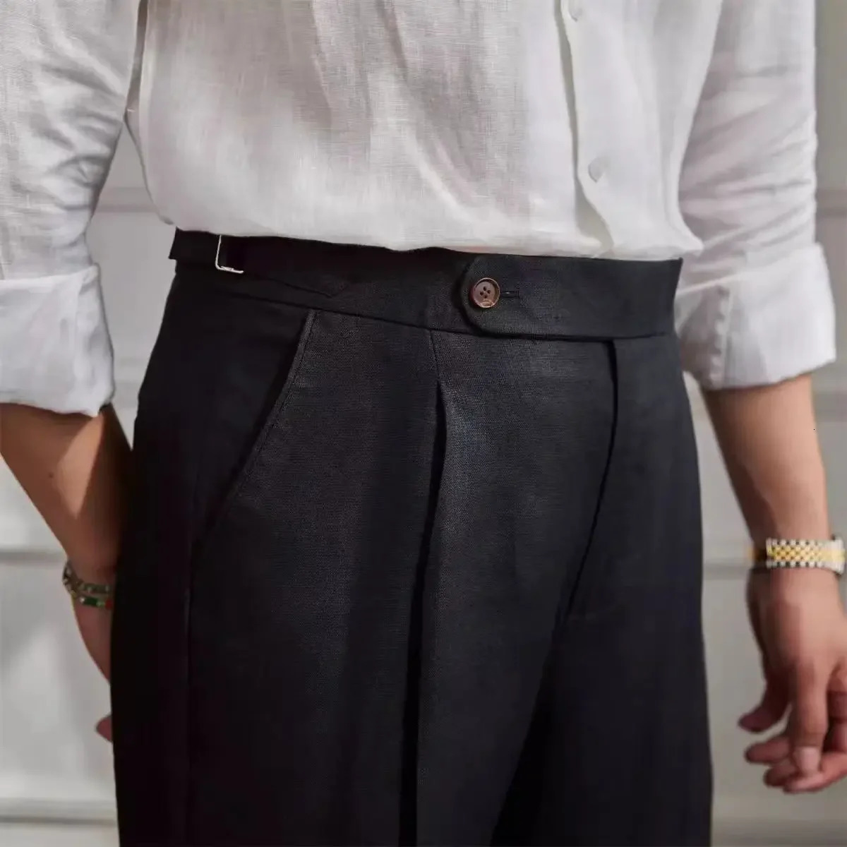100% linen Italian Naples mens pants high waisted straight suit mens style mens style spring and summer fashion lightweight and breathable casual pant