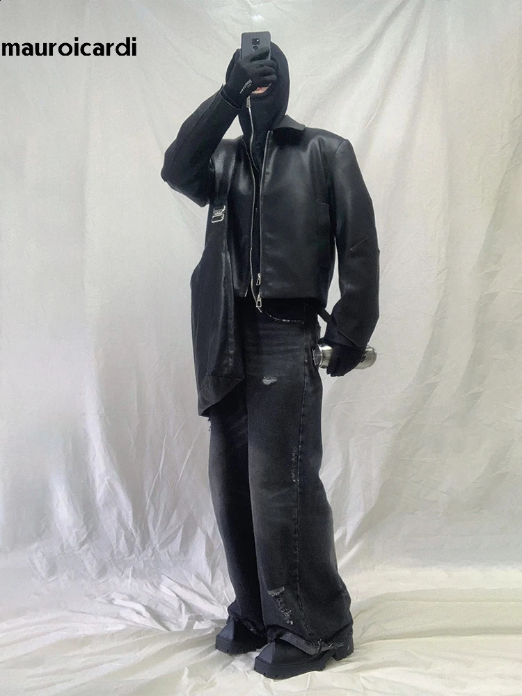 Mauroicardi Spring Autumn Black Soft Lightweight Pu Leather Jacket Men Zipper Turndown Collar Loose Casual Korean Fashion 241217