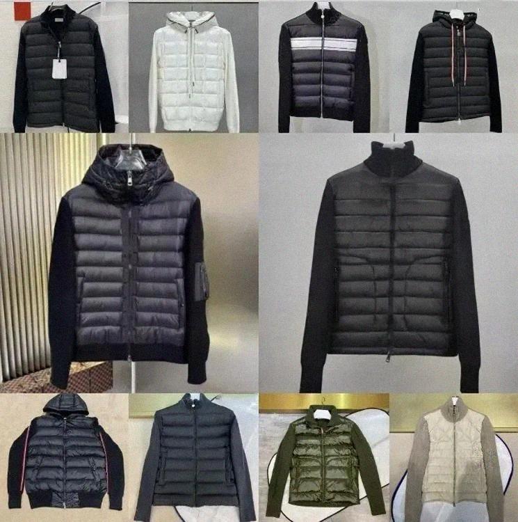 Designer Women Down Parkas Mens Embroidered Badge Stand Collar Knitted Splice Sweater Lightweight Down Jacket Sweater Casual Jacket Fluffy Coat Sweater