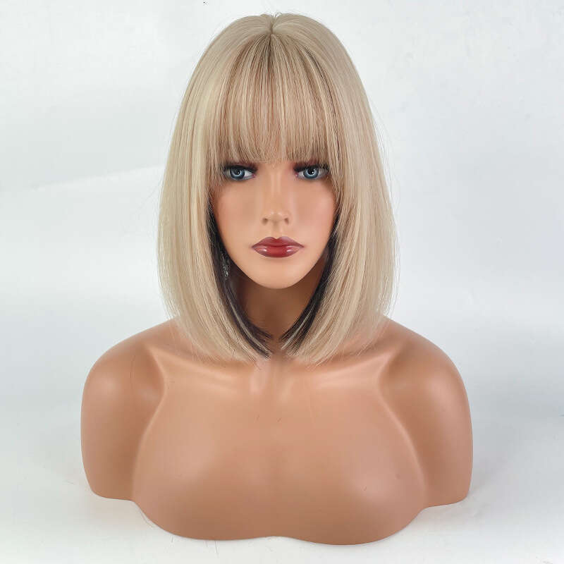 Wig For Women With Hanging Ears, Bob Neat Bangs, Short Straight Hair, JK Fashion Synthetic Wig, Full Head Cover Kq9 Kq9