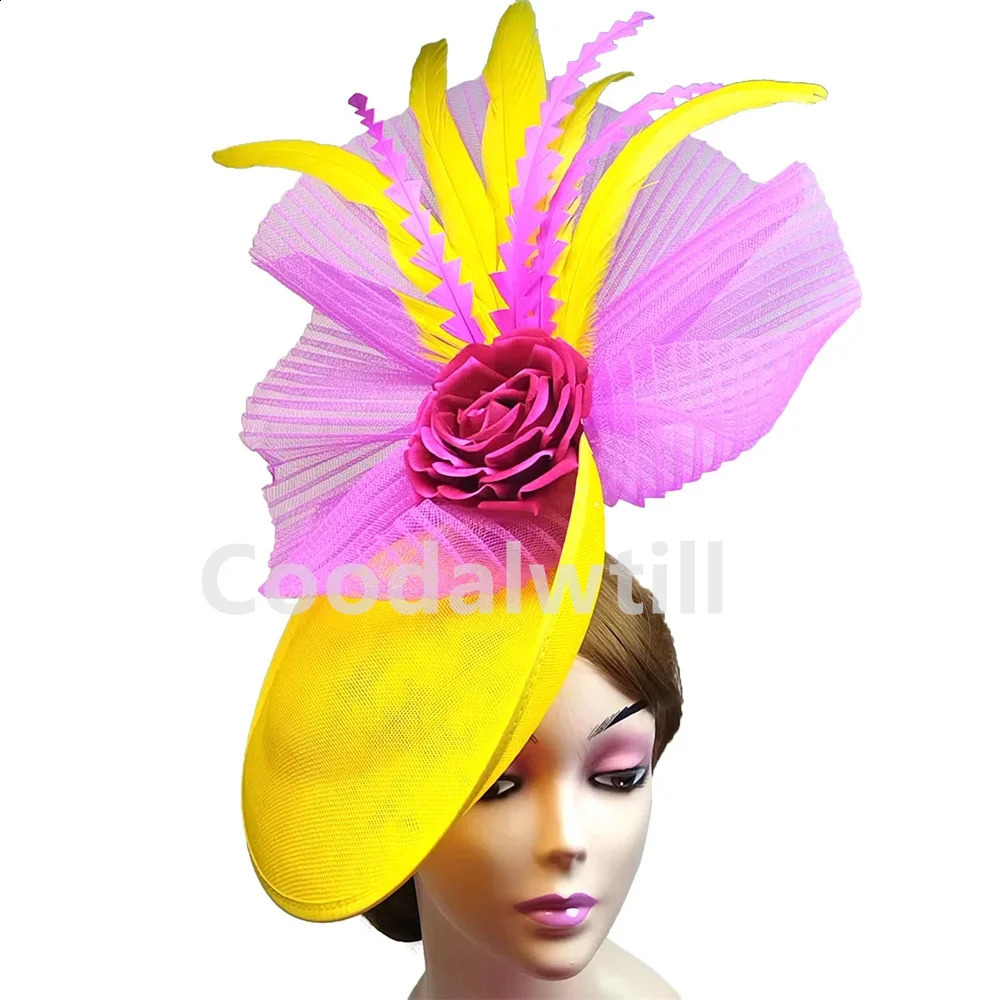 Flower Fascinators Hats Party Wedding Women Pillbox Cap Elegant Ladies Church Ocn Race Millinery Cap With Net Hair Access 241217