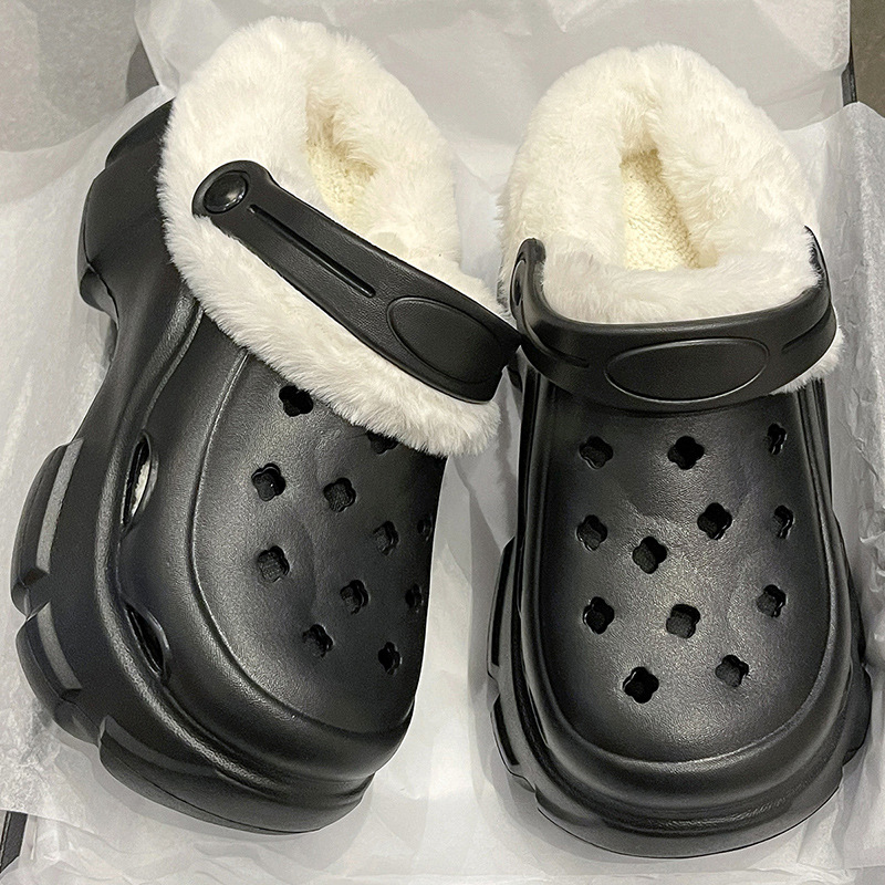 Stylish High-heeled hot Shoes with Detachable Holes and Fluffy ings, Perfect for Wearing Outside Cotton Slippers 2025 Winter