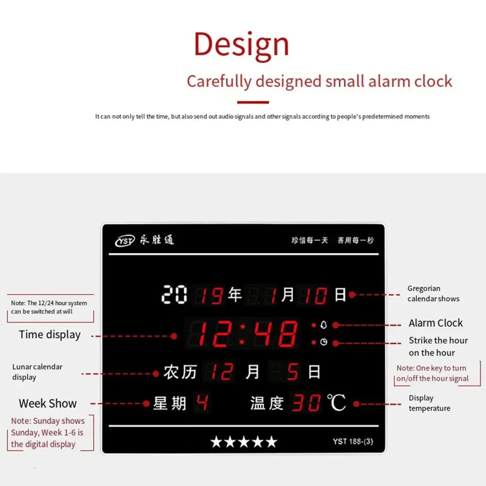 LED Digital Wall Clock with large screen Date and -Time Moon Phasesenergy savingLiving Room Decoration 241216