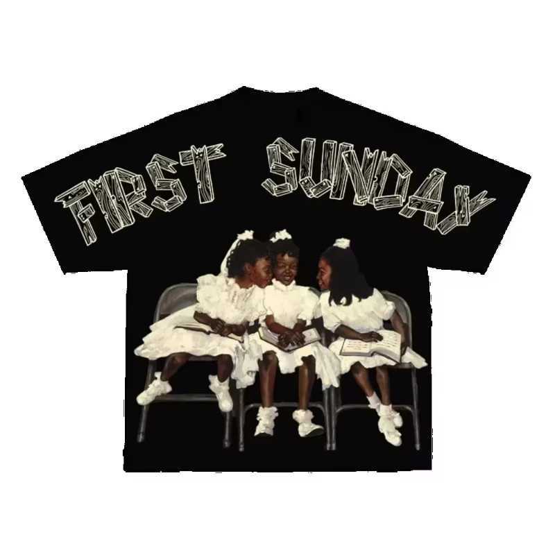 Women's T-Shirt Vintage Children First Sunday Print Graphic Cotton T-Shirt Men Y2K Short Slves Vintage Oversize Tshirt Strtwear Women Tops Y24121