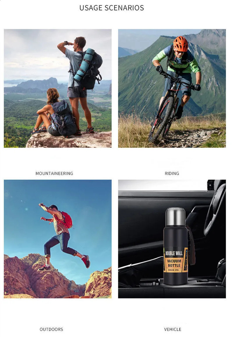 500/750/1000/1500ml Stainless Steel Thermos Large Capacity Vacuum Flask Portable Insulated Tumbler With Rope Thermo Bottle 241217bj W260226