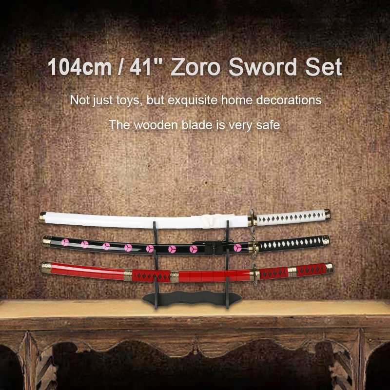3-piece set of Roronoa Zoro sword 104cm handmade Katana Japanese anime cosplay sword Shusui Enma Kitetsu without sword stand and belt X241217