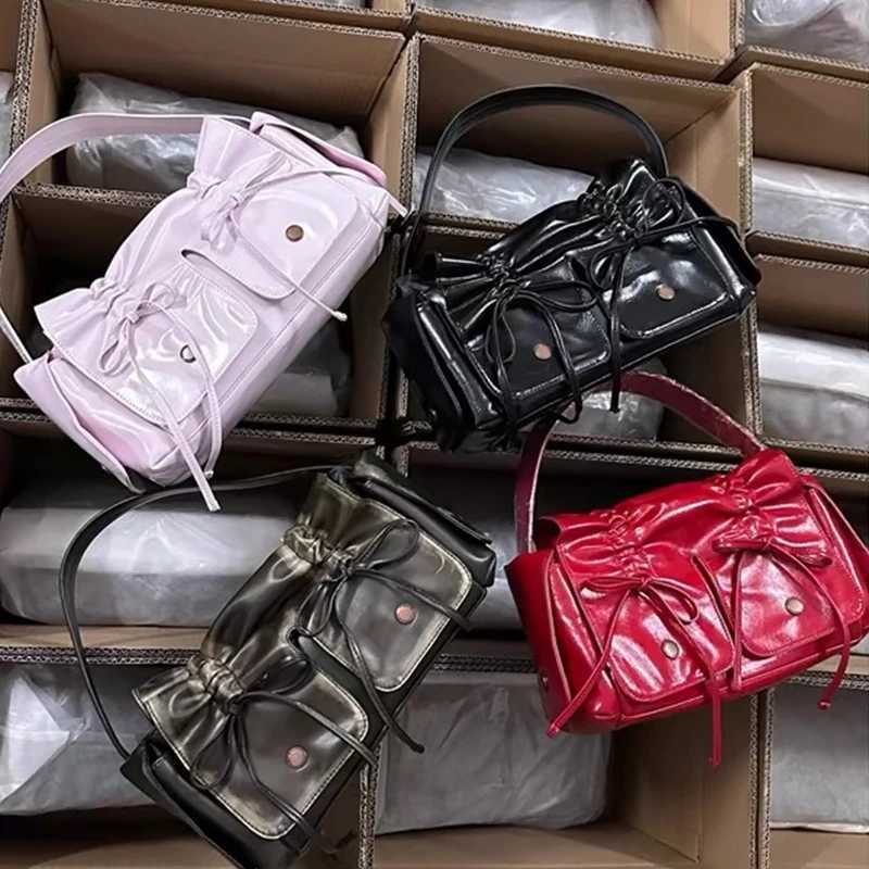 Womens Luxury Designer Handbag and Wallet 2024 New Distressed PU Leather Bow Fold Shoulder Bag Y241216