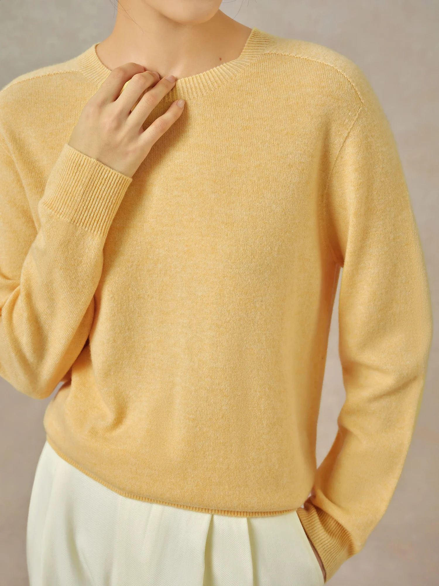 DUSHU 5 ColorsWomen Wool Pullover 100 Round Neck Beige Simple Female Winter Long Sleeve Sweater Top 24DS8407324DS84054 241216