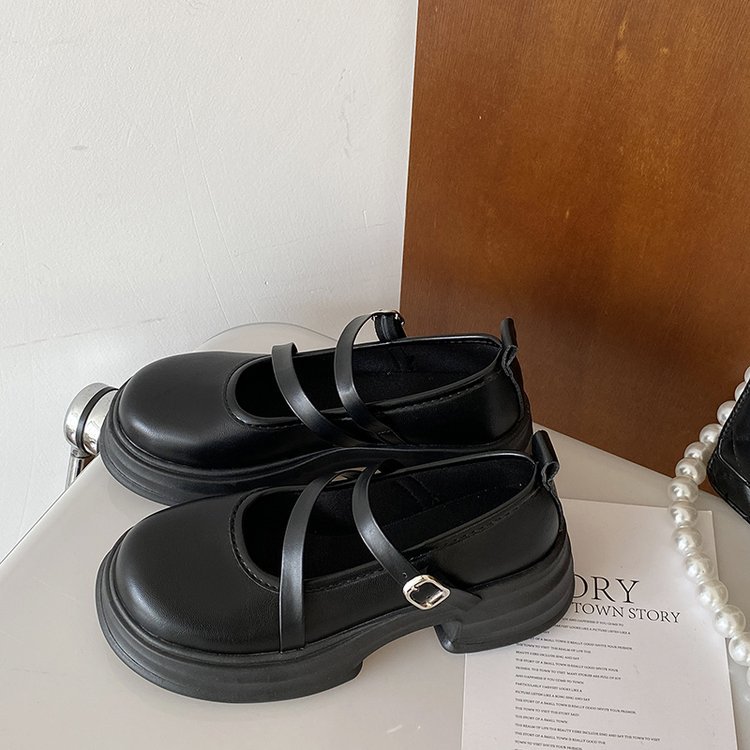 Women Casual Shoes Fashion British Style New Trendy Round Toe Retro Thick Sole French Mary Jane Shoes Triple Black Brown Free shipping