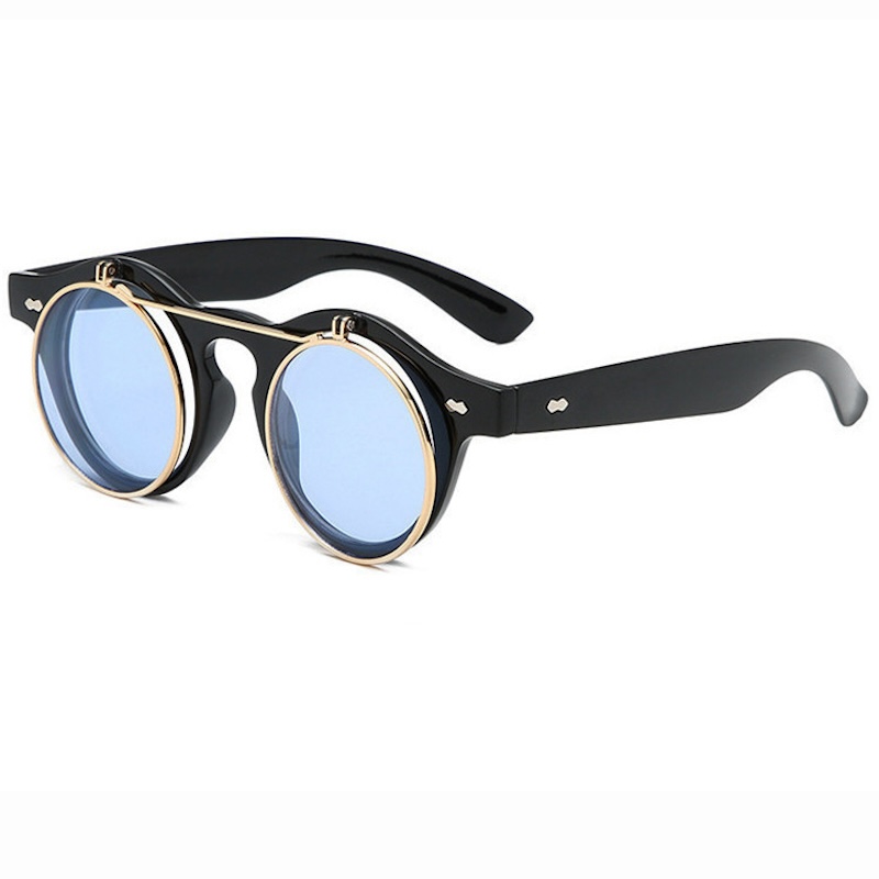 Flip Up Sunglasses Steampunk Round Men Metal Retro Sun Glasses Women Vintage Punk Shades Eyewear UV400 Johnny Depp Brand Design Myopia Prescription Le