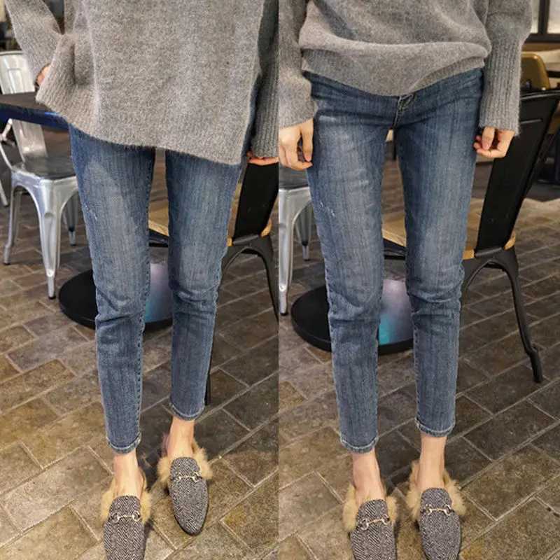 Black Fleece Inside Winter Materni Jeans for Pregnant Women Pregnant Pants Pregnancy Clothes Spring Summer Materni PantsXJ241217