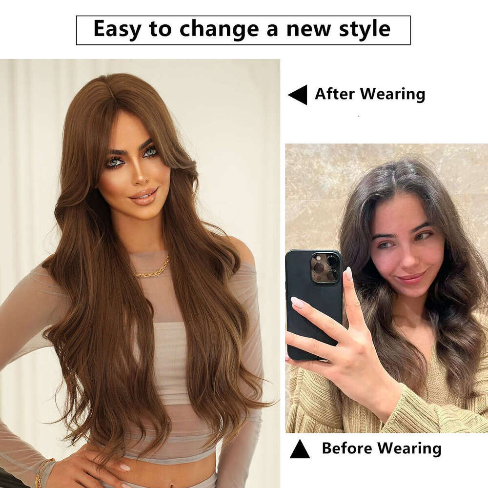 Fashionable Women's With Extra Long Curly Hair, Full Head Cover, Gray Brown Figure Eight Bangs, Natural Synthetic High-Temperature Silk Wig Kq9 K