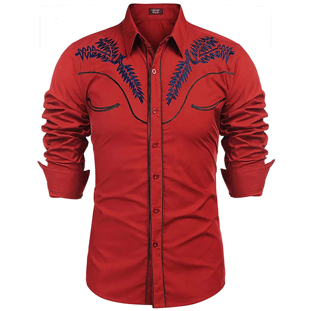 Mens Western style Printed Long Sleeve Collar Single Chest Casual Shirt Mens Club Street Clothing 241216