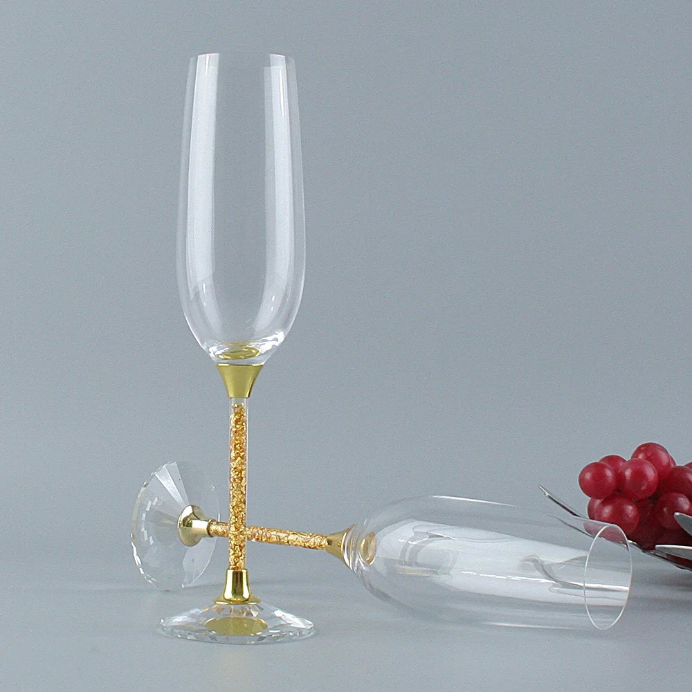 2PCS/Set Oh Trend Creative Crystal Champagne Glass Ceremony Central Table Decoration Wedding Gold Foil Stand Champagne Goblet 241212