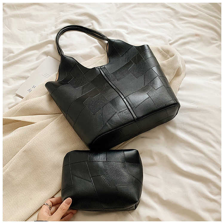 Fashionable large capacity spliced tote women's bag 2024 new Korean version trendy ins versatile commuting single shoulder mother and child bag 2