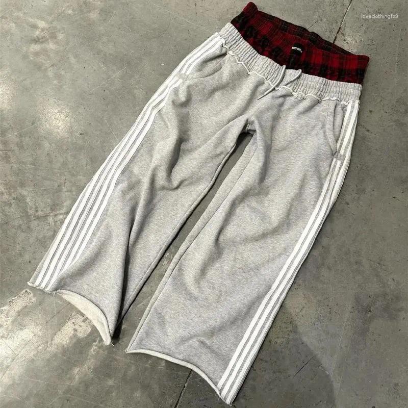 Men's Pants Y2k Vintage Haruku Double Embroidered Waist Sweatpants Men Wome Hip Hop Casual High Waisted Wide Leg Streetwear