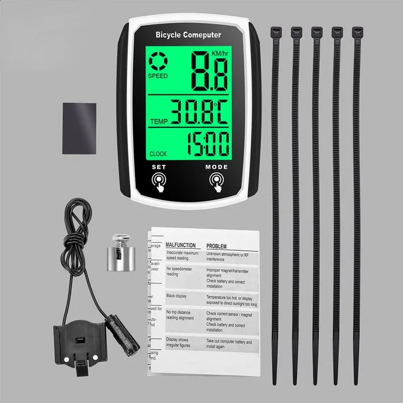 Bicycle Computer Bike Night Vision Stopwatch Wired Waterproof Speedometer Odometer Cycling Speed Counter Bicycle Accessories 241216
