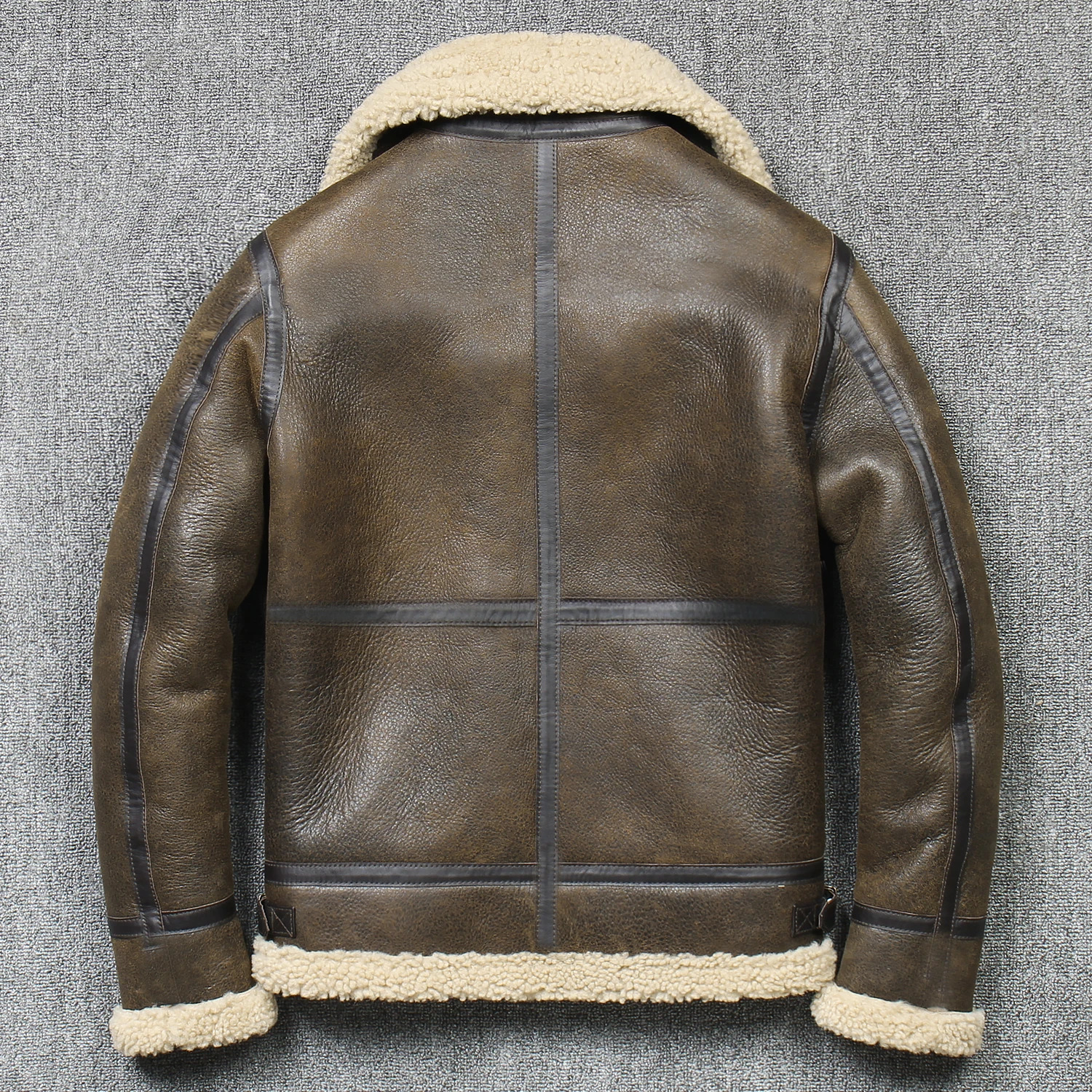 2024 Men's Winter Aviator Real Jacket Sheepskin Shearg Genuine Leather Rock Jackets High Quality B3 Bomber Male Coats