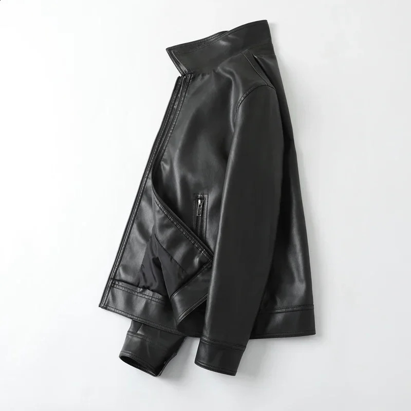 Men Bomber Leather Jacket Antiwind Lapel Solid Casual Slim Fit Coats Motorcycle PU Fashion 241217