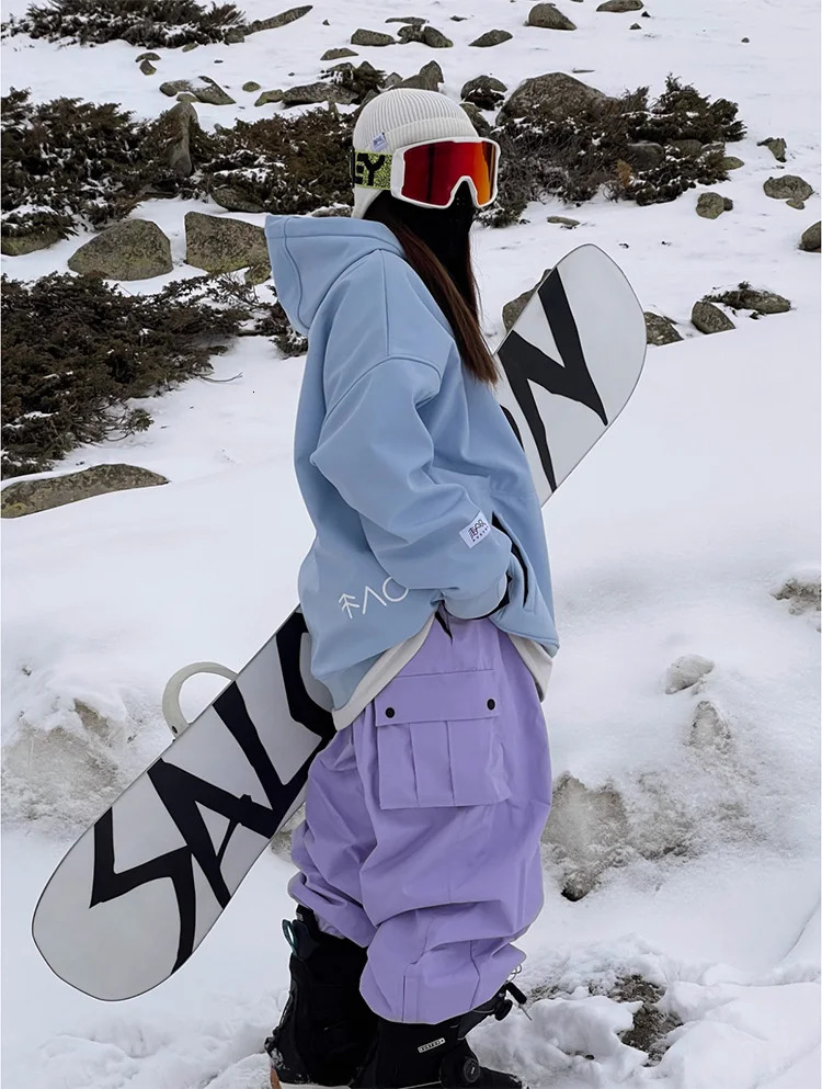 Women Outdoor Windproof Waterproof Warm Violet Color Snow Trousers Oversize Ski Pants Winter Ski Snowboard Pants Cargo Pants 241216