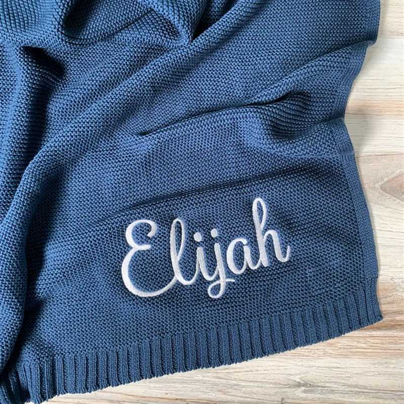Personalized Kid Name Baby Blanket Embroidered New Born Baby Blanket Stroller Swaddles Breathable Cotton Knitted Blanket BeddingC241216