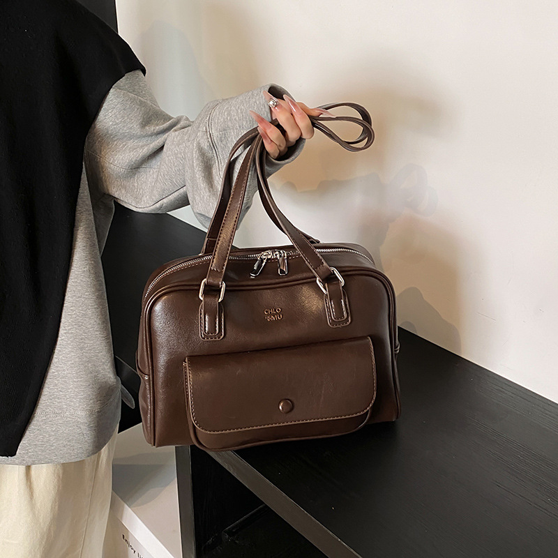 HOT NEW Free Shipping Designer Bags For Womens Oil Wax Leather Double Bag Leisure Black Beige Brown European And American Niche Design Handbag Designe