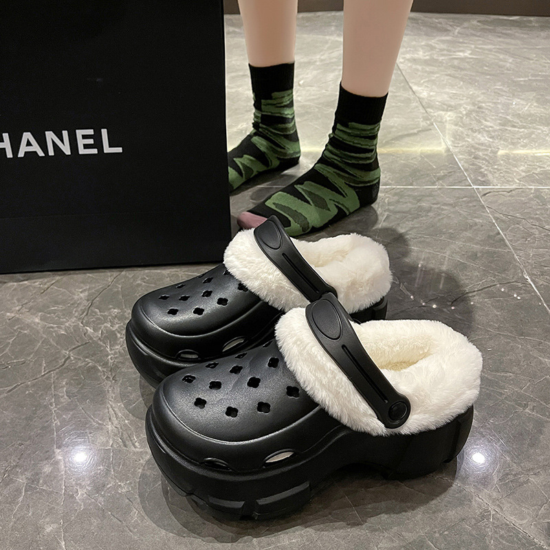 Stylish High-heeled hot Shoes with Detachable Holes and Fluffy ings, Perfect for Wearing Outside Cotton Slippers 2025 Winter