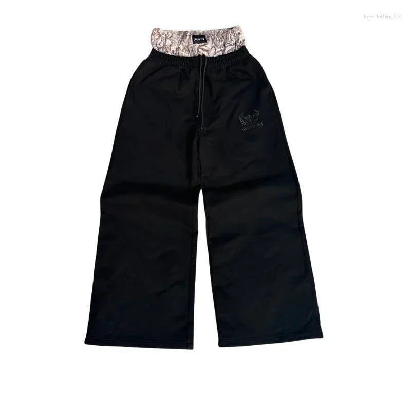 Men's Pants Y2k Vintage Haruku Double Embroidered Waist Sweatpants Men Wome Hip Hop Casual High Waisted Wide Leg Streetwear